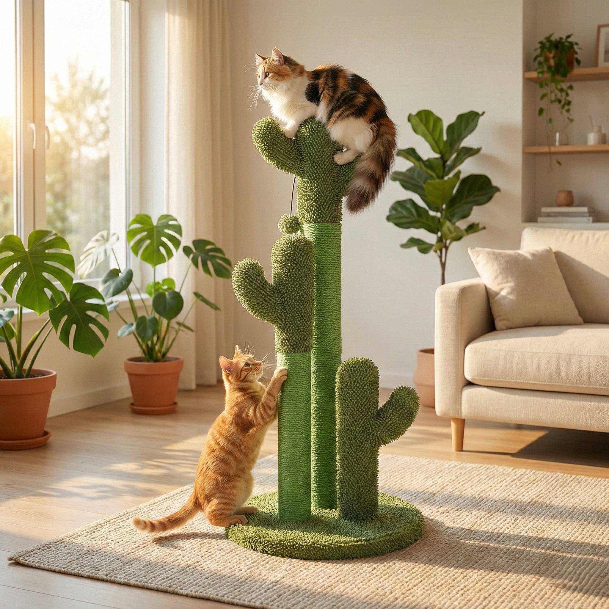Griffoir Cactus XXL HammiePets 83cm - Arbre à Chat en Sisal Naturel pour Maine Coon et Grands Chats - Vert