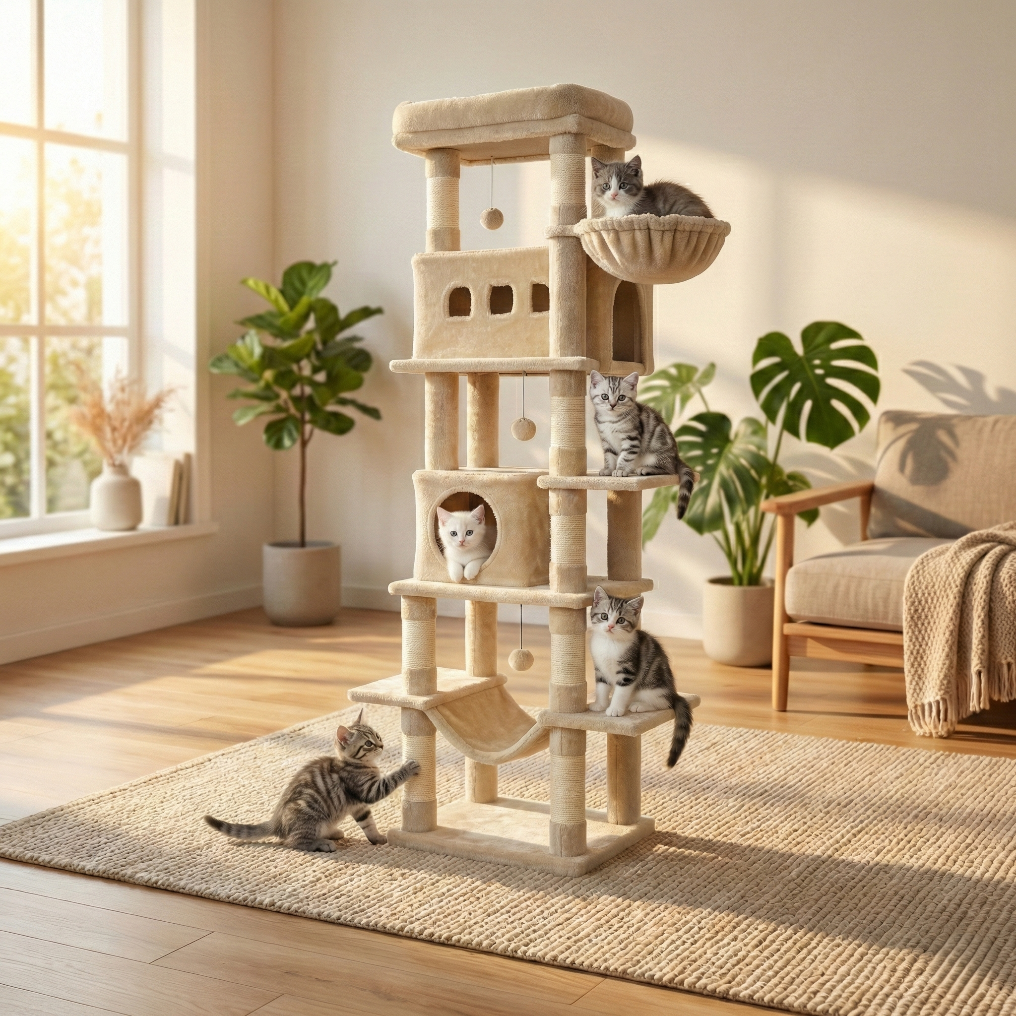 Arbre à Chat XXL SkyLounge HammiePets - 170cm - Multi-Chats & Maine Coon - Stable & Lavable