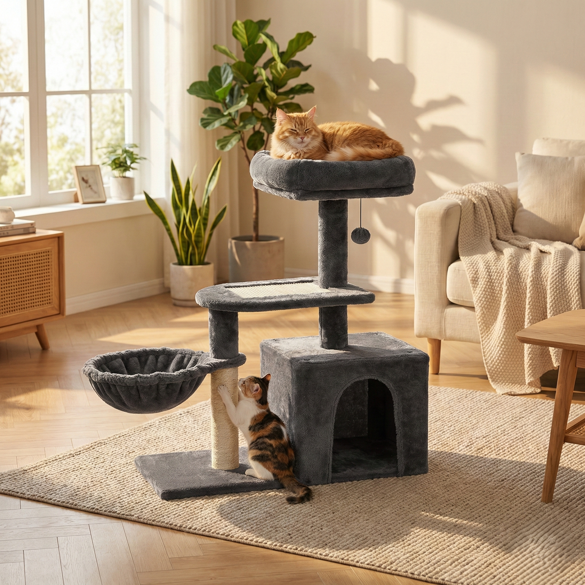 Arbre à Chat Modulable Flexi-Tower HammiePets - Base Pivotante 180° - Design Compact Appartement