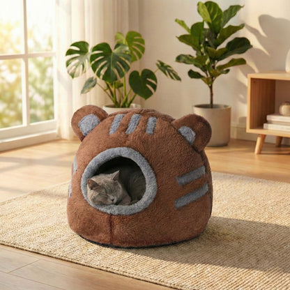 Panier Nid Cocon Ours HammiePets - Lit Apaisant Semi-Fermé - Auto-Chauffant & Déhoussable - Tailles M/L