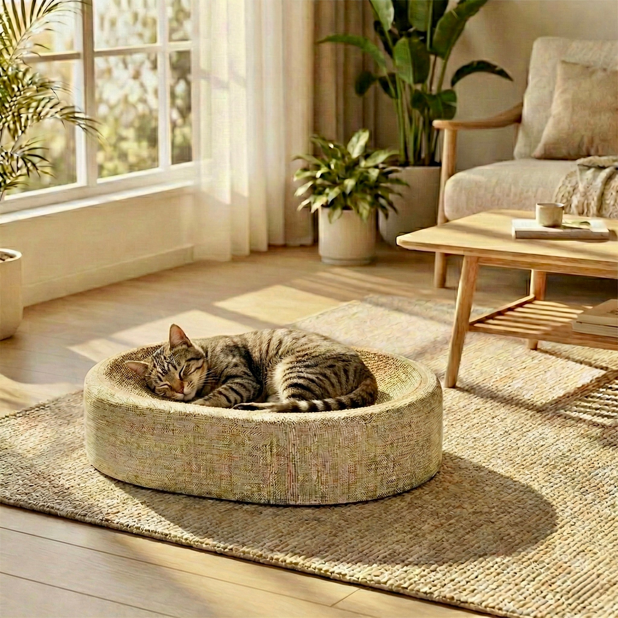 Panier Griffoir Bol HammiePets - Sisal Tissé Naturel - Lit Chat Ergonomique & Durable - Sans Miettes