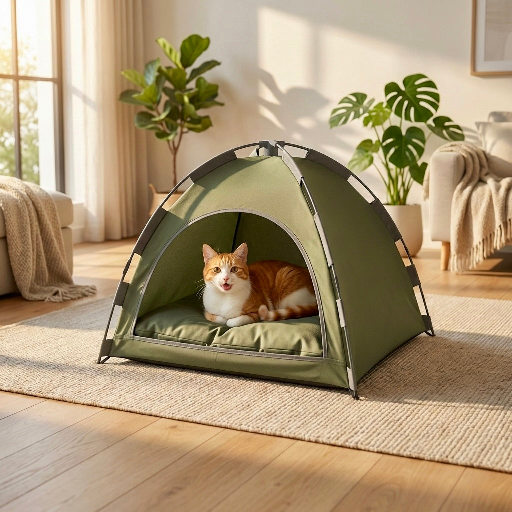 Lit Grotte Refuge HammiePets - Panier Chat Apaisant en Forme de Tente - Gris - Tailles M/L/XL