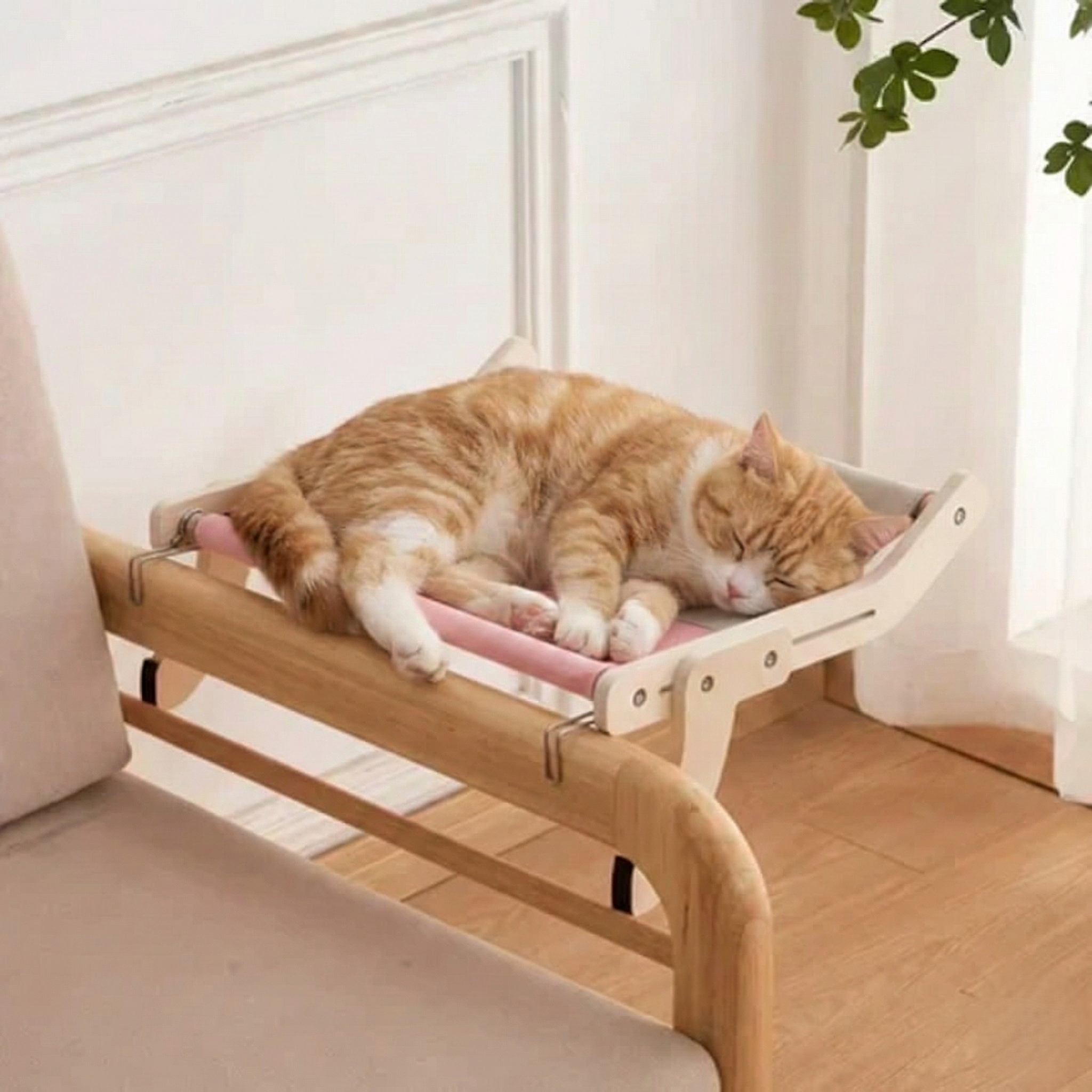 Hamac de Fenêtre Trône Panoramique HammiePets - Supporte 20kg - Lit Suspendu sans Perçage - Bois & Canvas