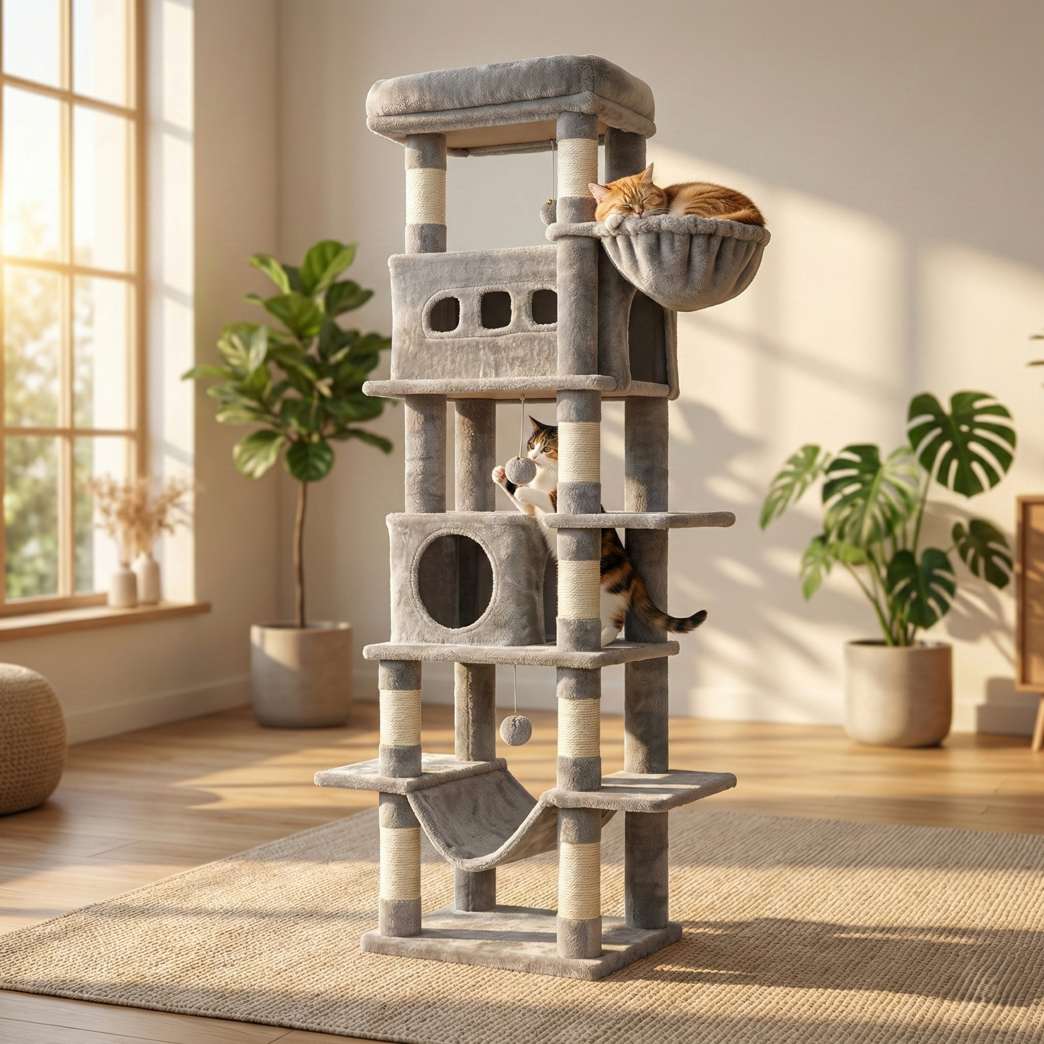 Arbre à Chat XXL SkyLounge HammiePets - 170cm - Multi-Chats & Maine Coon - Stable & Lavable