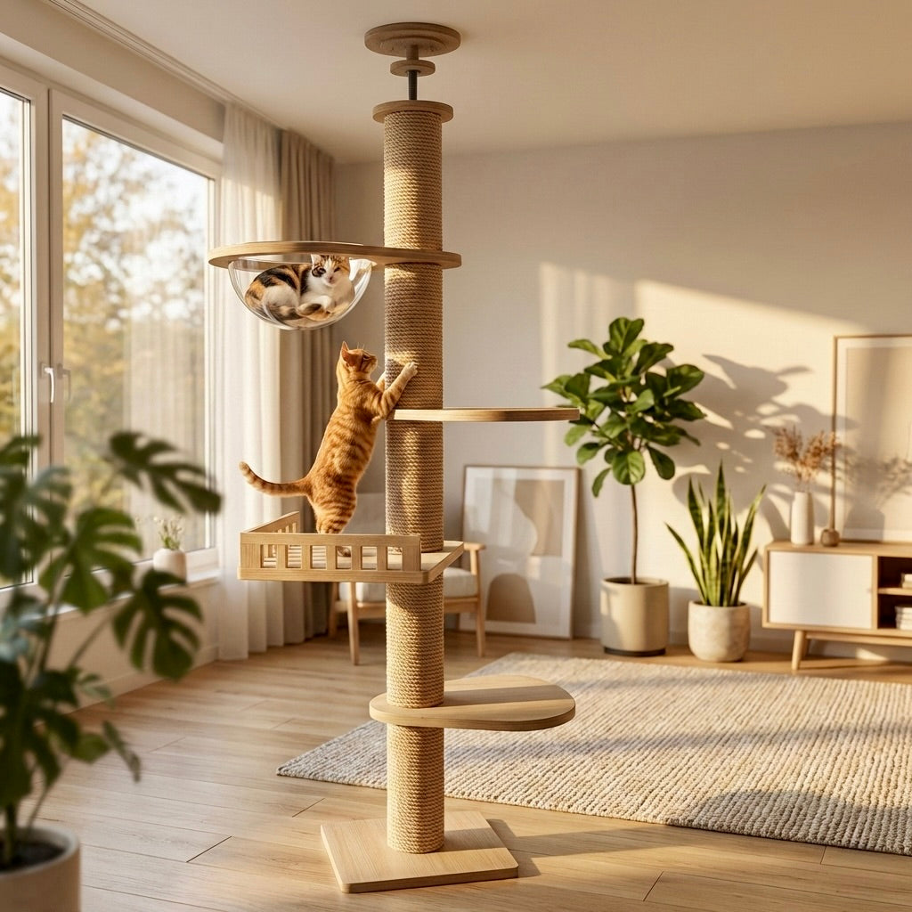 Tour d'Escalade Skyline HammiePets - Arbre à Chat Sol-Plafond 250-270cm - Sans Perçage & Télescopique