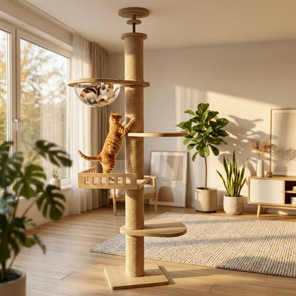 Tour d'Escalade Skyline HammiePets - Arbre à Chat Sol-Plafond 250-270cm - Sans Perçage & Télescopique