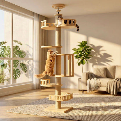 Tour d'Escalade Skyline HammiePets - Arbre à Chat Sol-Plafond 250-270cm - Sans Perçage & Télescopique