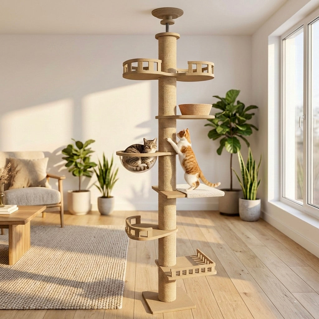 Tour d'Escalade Skyline HammiePets - Arbre à Chat Sol-Plafond 250-270cm - Sans Perçage & Télescopique