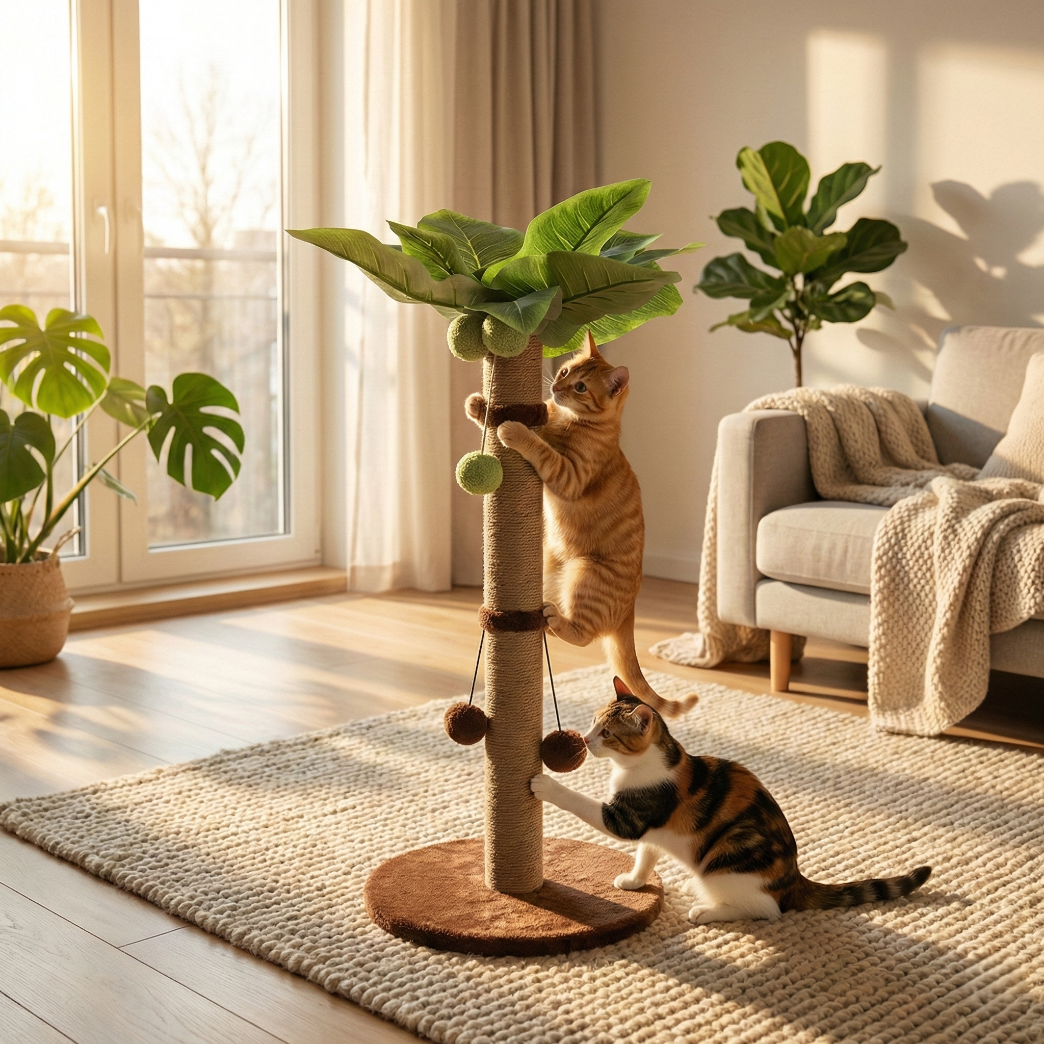 Arbre à Chat Palmier Tropico HammiePets - 70cm - Griffoir en Sisal Naturel avec Jouets Suspendus