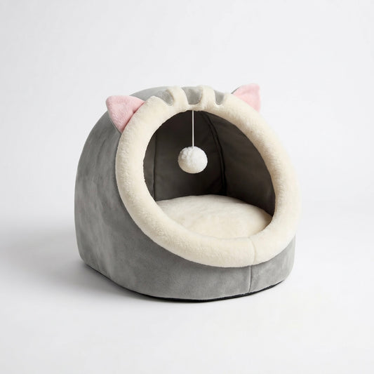 Lit grotte Little Bear Chat HammiePets en coton double face, douillet et confortable pour chat, avec design en forme de grotte.