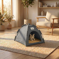 Lit grotte refuge pour chat HammiePets, tente pliable anti-griffes avec espace cosy et confortable pour chat domestique.