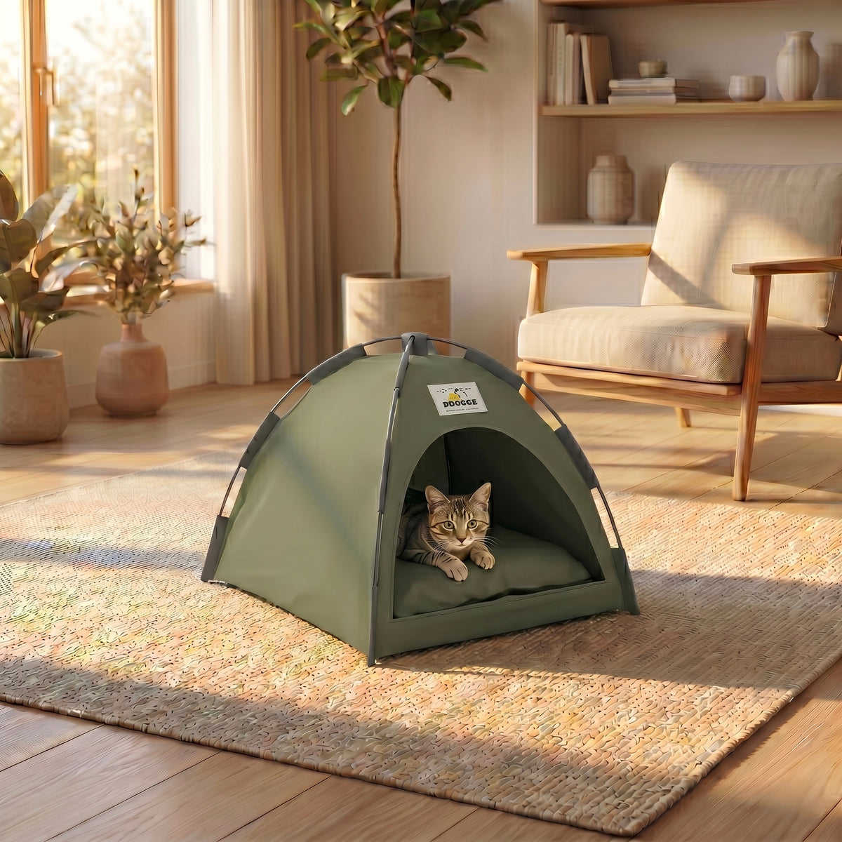 Lit grotte refuge pour chat HammiePets, tente pliable anti-griffes avec espace douillet pour se reposer et jouer.