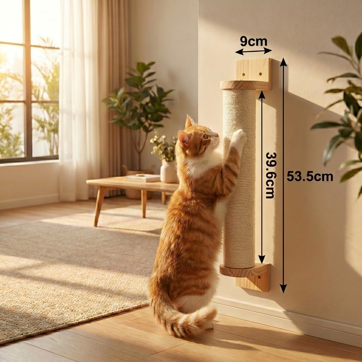 Module mural de griffoir vertical HammiePets avec sisal naturel pour chat, fixé au mur, design moderne et fonctionnel.