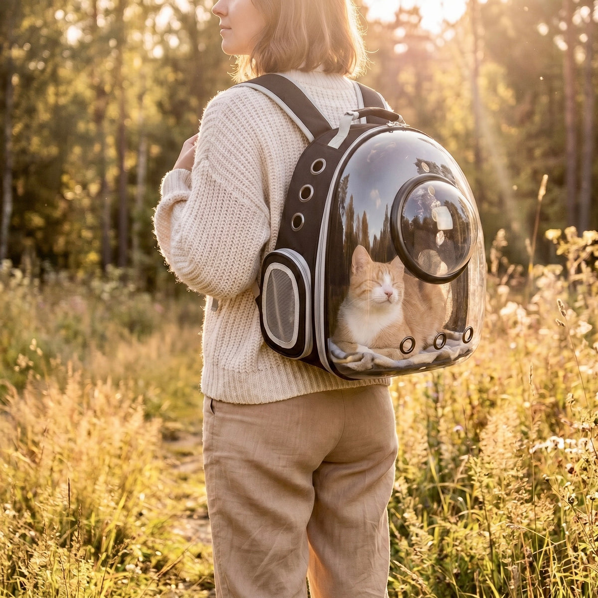 Sac à dos explorateur Oxford Chat HammiePets avec compartiments, design robuste et style moderne, idéal pour transporter vos affaires.