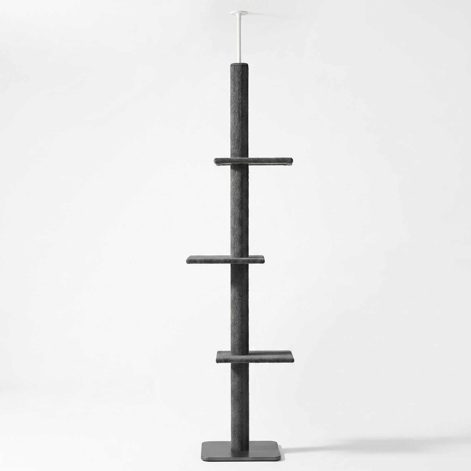 Tour Skyline Compact 3 niveaux pour chien ou chat, gris, réglable de 228 à 273 cm, HammiePets, tour sol-plafond robuste.