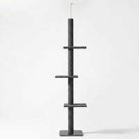 Tour Skyline Compact 3 niveaux pour chien ou chat, gris, réglable de 228 à 273 cm, HammiePets, tour sol-plafond robuste.