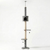 Tour Skyline Compact HammiePets, tour sol-plafond à 3 niveaux pour chat, hauteur 220-280cm, structure solide.