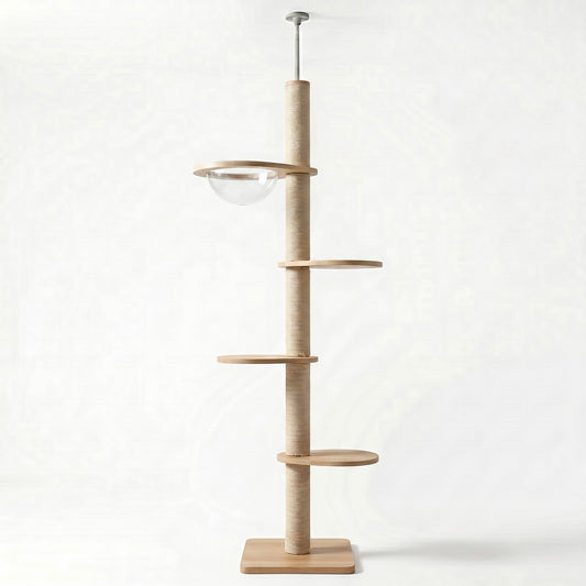 Tour Skyline Standard 4 niveaux HammiePets, tour sol-plafond de 250 cm avec plateformes pour animaux.