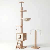 Tour Skyline standard HammiePets pour animaux, 4 niveaux, hauteur 225-285cm, beige, tour sol-plafond pour espace de jeu.