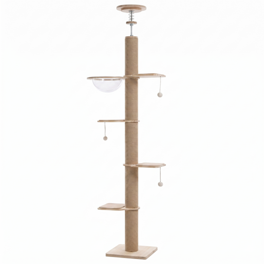 Tour sol-plafond Skyline Confort 5 niveaux de HammiePets, avec plateforme en hauteur et structure stable pour animaux.