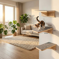 Trois modules muraux en bois massif pour chat, résistants aux rayures, de la marque HammiePets, design moderne pour intérieur chaleureux.