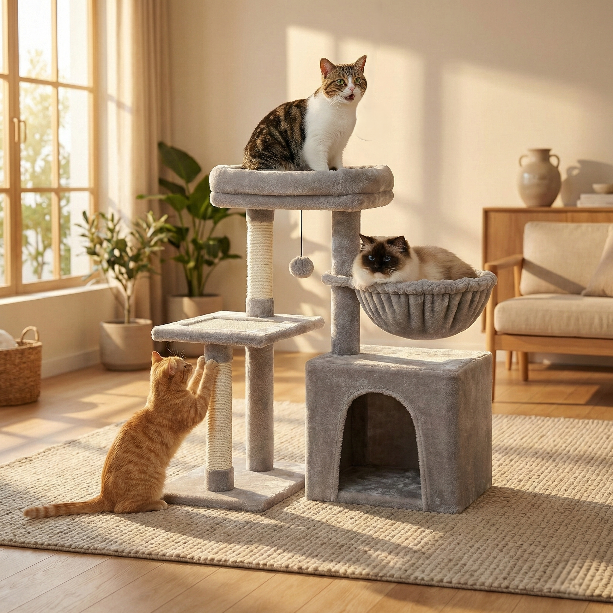 Arbre à Chat Modulable Flexi-Tower HammiePets - Base Pivotante 180° - Design Compact Appartement