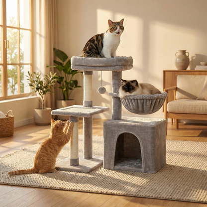 Arbre à Chat Modulable Flexi-Tower HammiePets - Base Pivotante 180° - Design Compact Appartement